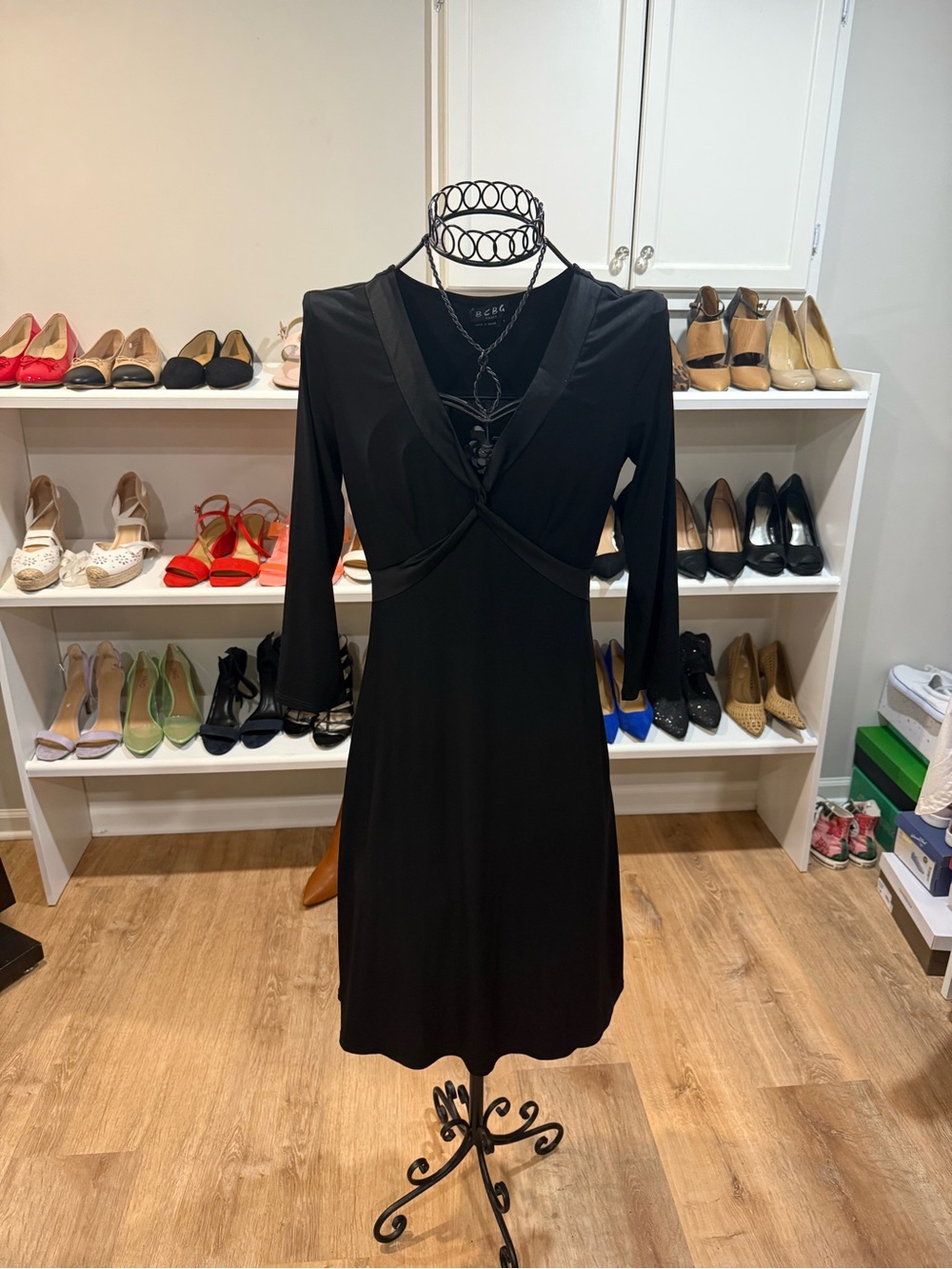 BCBG Black Long Sleeve V-Neck Fit & Flare Dress